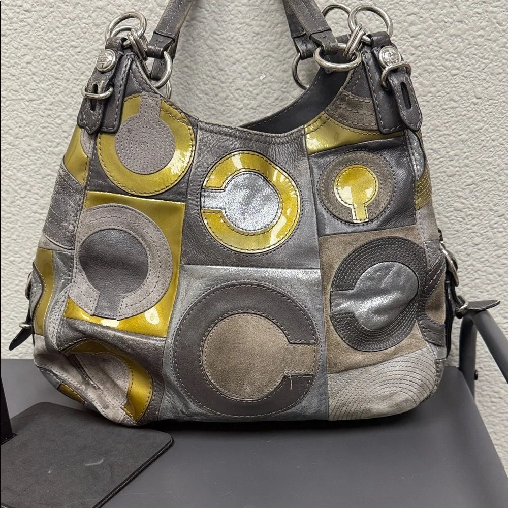Coach Madison Mia Maggie Suede and Leather Patchwork Hobo Bag